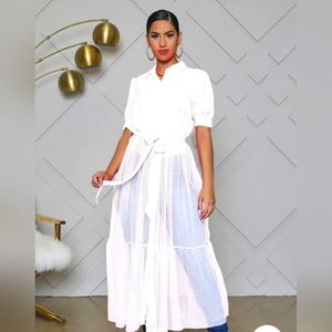 NWOT White Button Down Blouse with Tulle